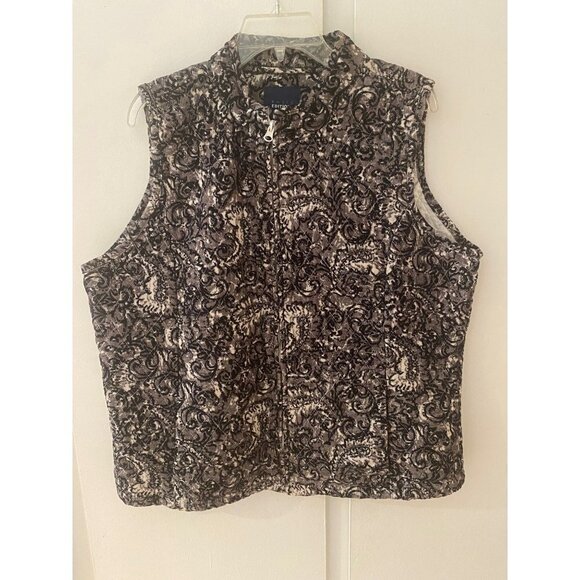 Basic Editions Corduroy Paisly Vest in black and white, XL - Picture 1 of 9